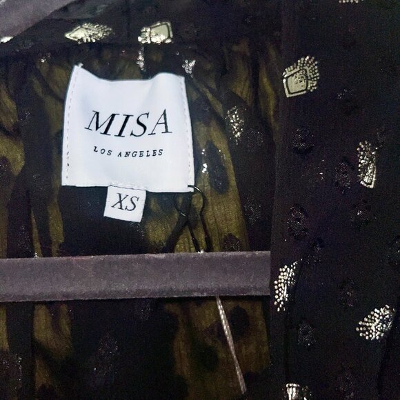 MISA Los Angeles “Gracie” Black Sheer Metallic Diamond Clip Dot Top – NWT Size X - Picture 7 of 14